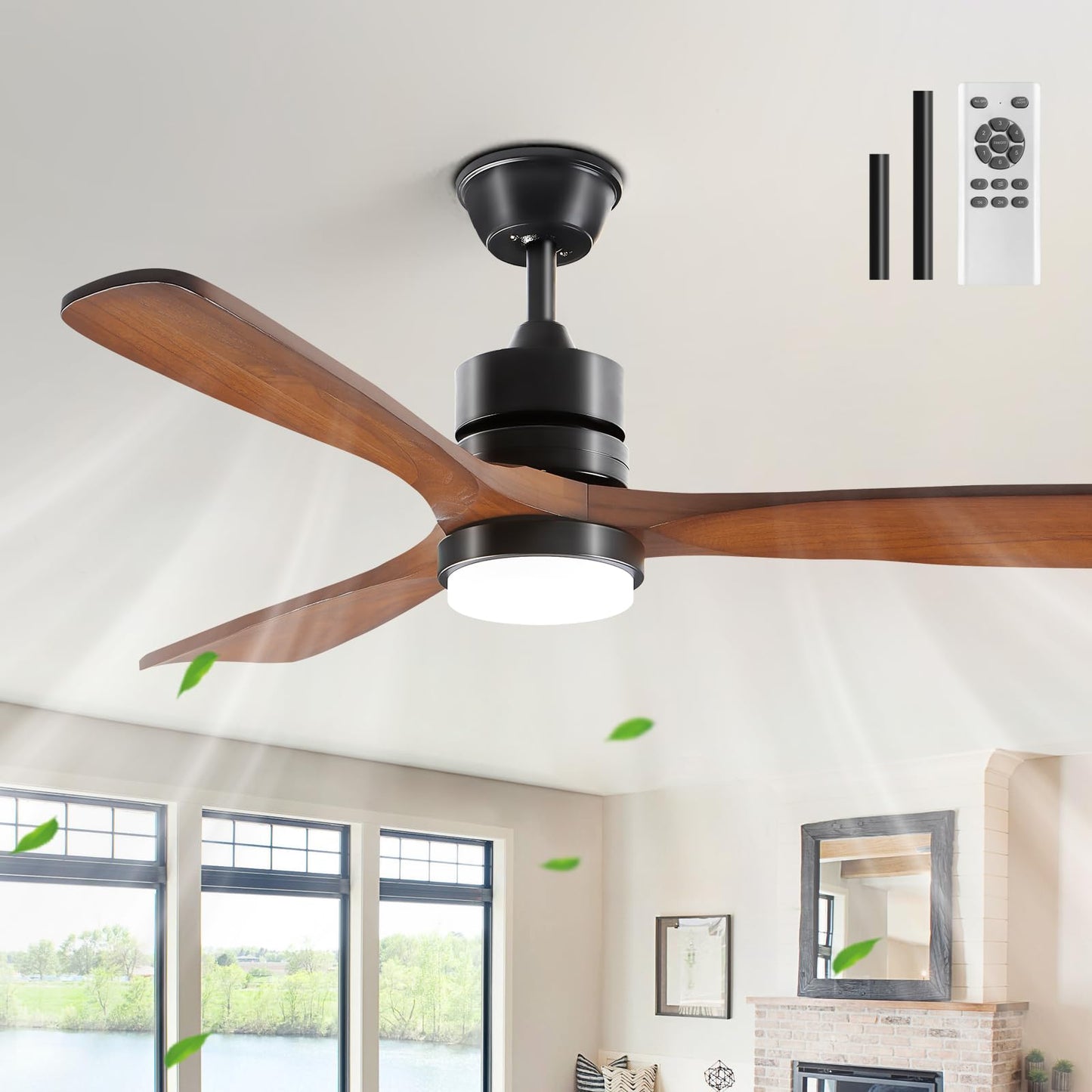 52” Ceiling Fans with Lights with Remote Control,Indoor Wood Ceiling Fan with 3 Blade for Patio Living Room, Bedroom, Office, Summer House, Etc