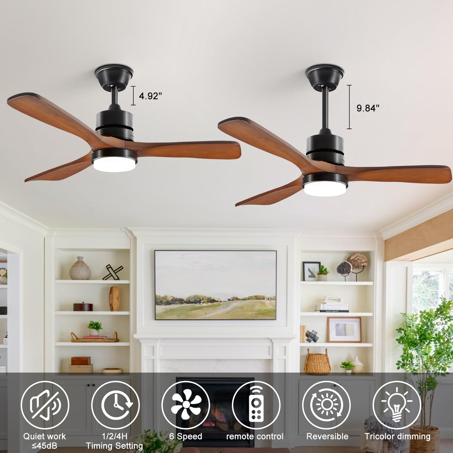 52” Ceiling Fans with Lights with Remote Control,Indoor Wood Ceiling Fan with 3 Blade for Patio Living Room, Bedroom, Office, Summer House, Etc