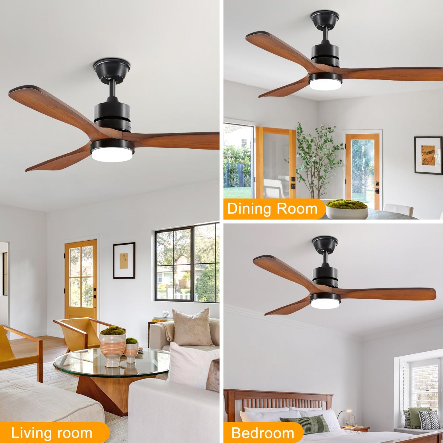 52” Ceiling Fans with Lights with Remote Control,Indoor Wood Ceiling Fan with 3 Blade for Patio Living Room, Bedroom, Office, Summer House, Etc