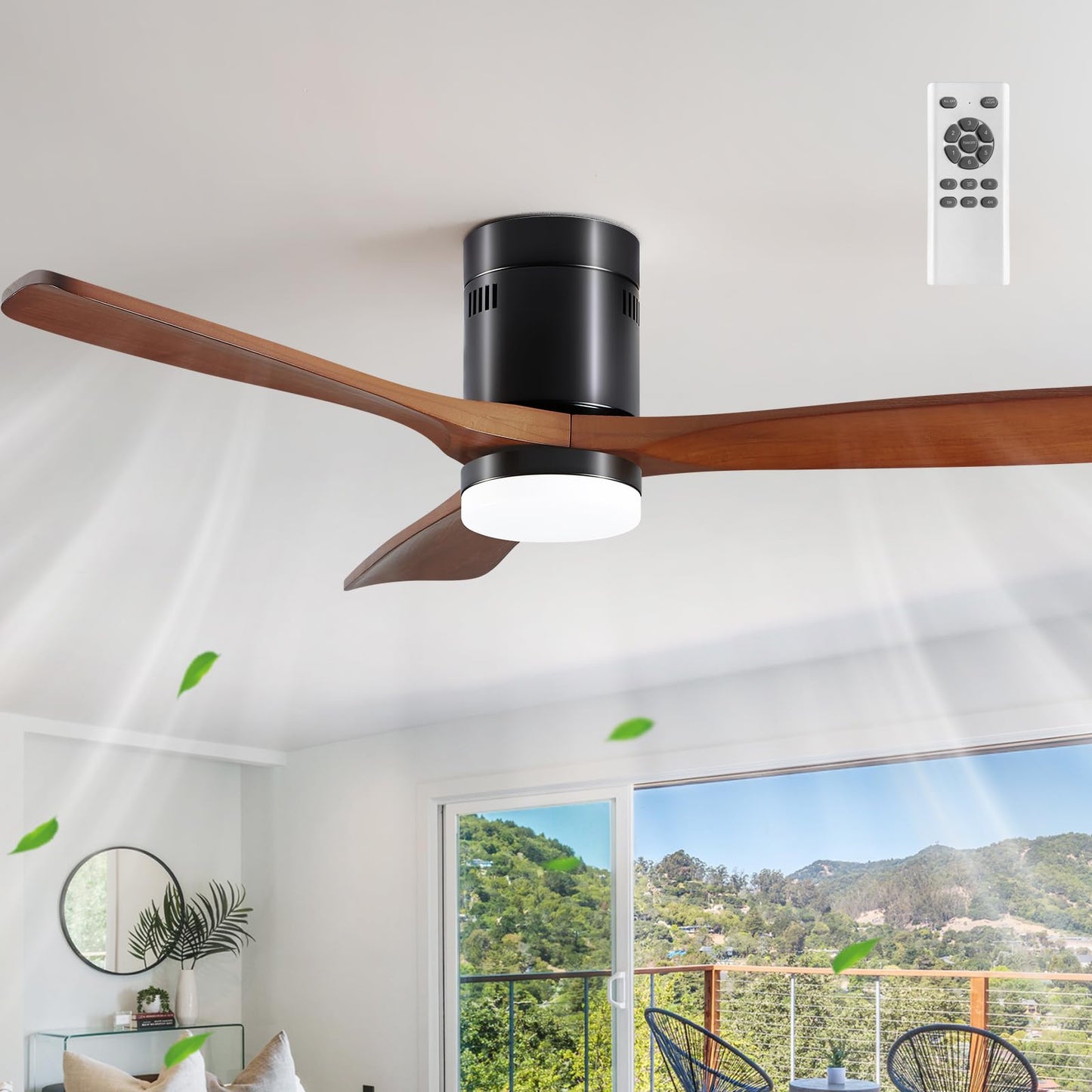 52” Ceiling Fans with Lights with Remote Control,Indoor Wood Ceiling Fan with 3 Blade for Patio Living Room, Bedroom, Office, Summer House, Etc