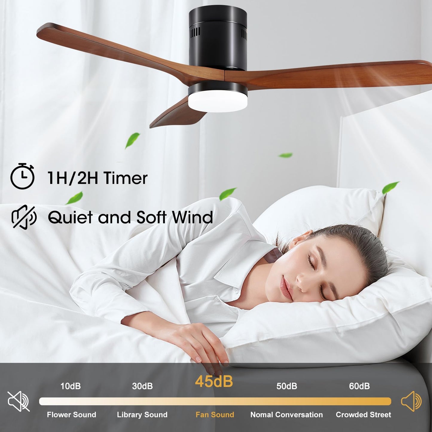 52” Ceiling Fans with Lights with Remote Control,Indoor Wood Ceiling Fan with 3 Blade for Patio Living Room, Bedroom, Office, Summer House, Etc