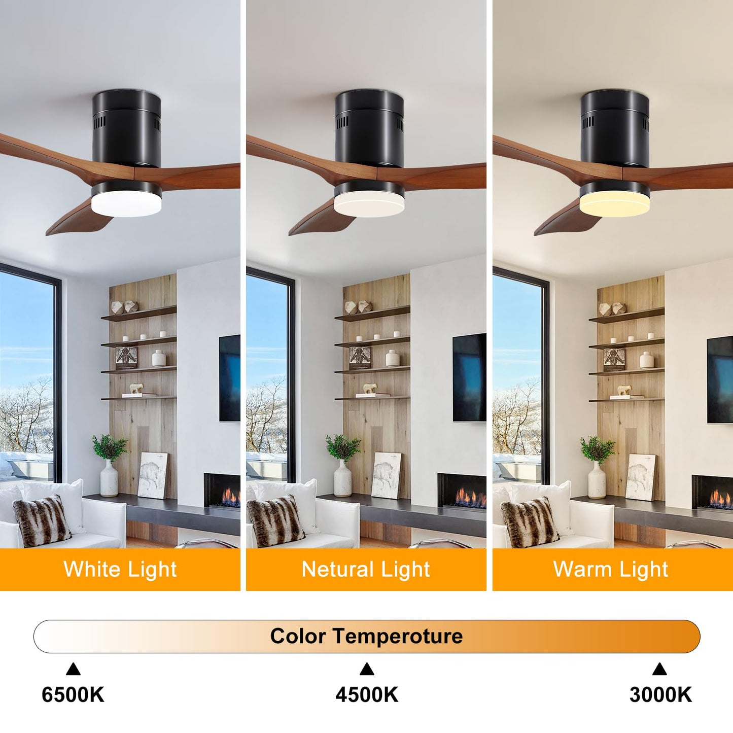 52” Ceiling Fans with Lights with Remote Control,Indoor Wood Ceiling Fan with 3 Blade for Patio Living Room, Bedroom, Office, Summer House, Etc