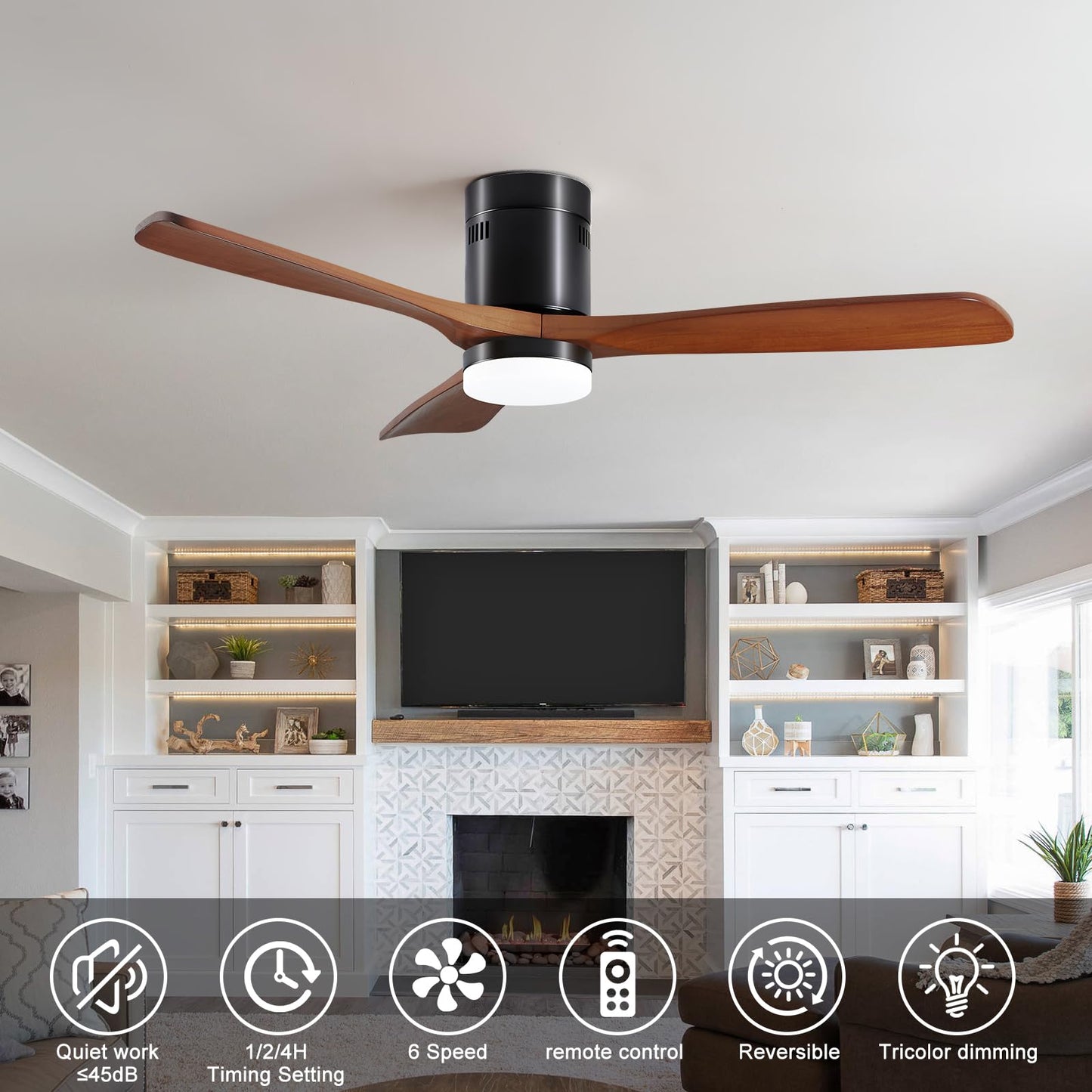 52” Ceiling Fans with Lights with Remote Control,Indoor Wood Ceiling Fan with 3 Blade for Patio Living Room, Bedroom, Office, Summer House, Etc