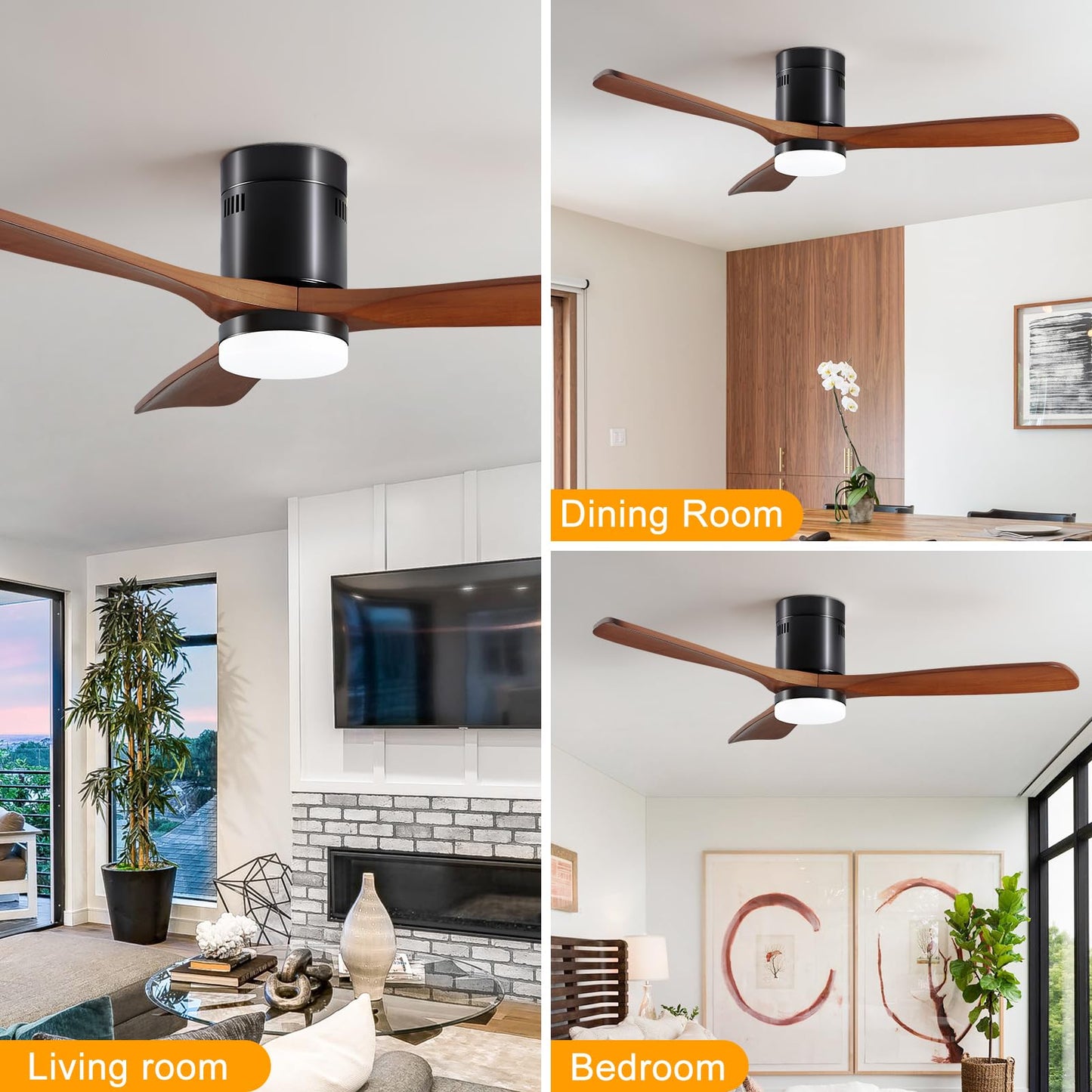 52” Ceiling Fans with Lights with Remote Control,Indoor Wood Ceiling Fan with 3 Blade for Patio Living Room, Bedroom, Office, Summer House, Etc