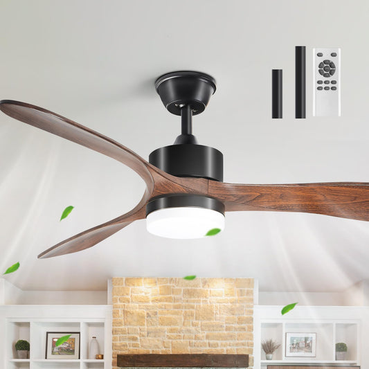 52” Ceiling Fans with Lights with Remote Control,Indoor Wood Ceiling Fan with 3 Blade for Patio Living Room, Bedroom, Office, Summer House, Etc