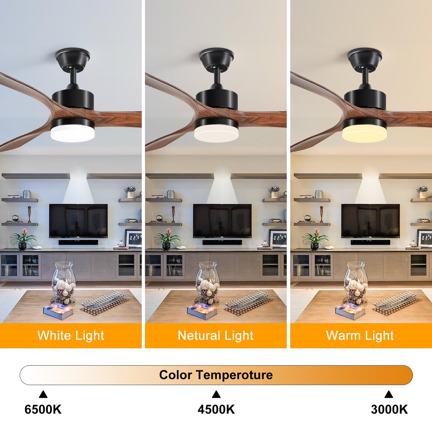 52” Ceiling Fans with Lights with Remote Control,Indoor Wood Ceiling Fan with 3 Blade for Patio Living Room, Bedroom, Office, Summer House, Etc