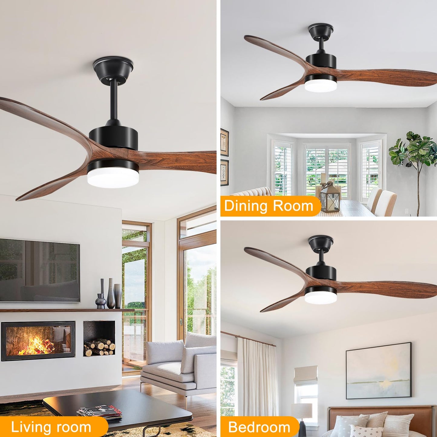 52” Ceiling Fans with Lights with Remote Control,Indoor Wood Ceiling Fan with 3 Blade for Patio Living Room, Bedroom, Office, Summer House, Etc