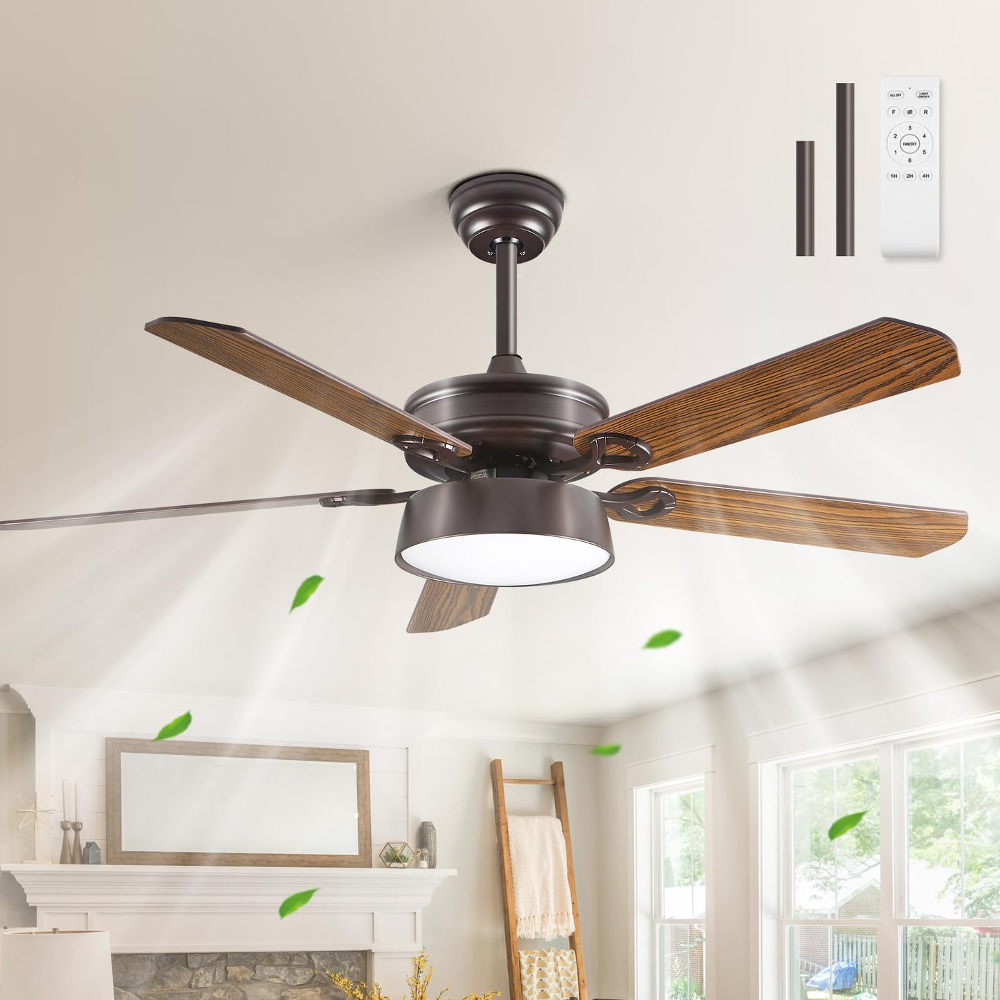 52 Inch Low Profile Ceiling Fans With Lights and Remote, LED Flush Mount Black Ceiling Fan with Quiet DC Motor, Dimmable 6 Speeds Reversible Modern Ceiling Fan for Bedroom, Living Room