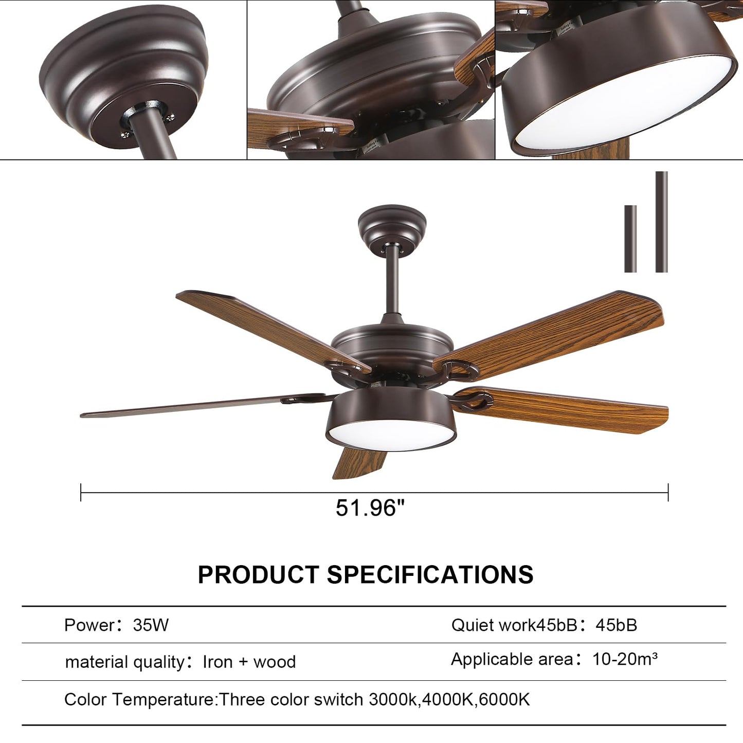 52 Inch Low Profile Ceiling Fans With Lights and Remote, LED Flush Mount Black Ceiling Fan with Quiet DC Motor, Dimmable 6 Speeds Reversible Modern Ceiling Fan for Bedroom, Living Room