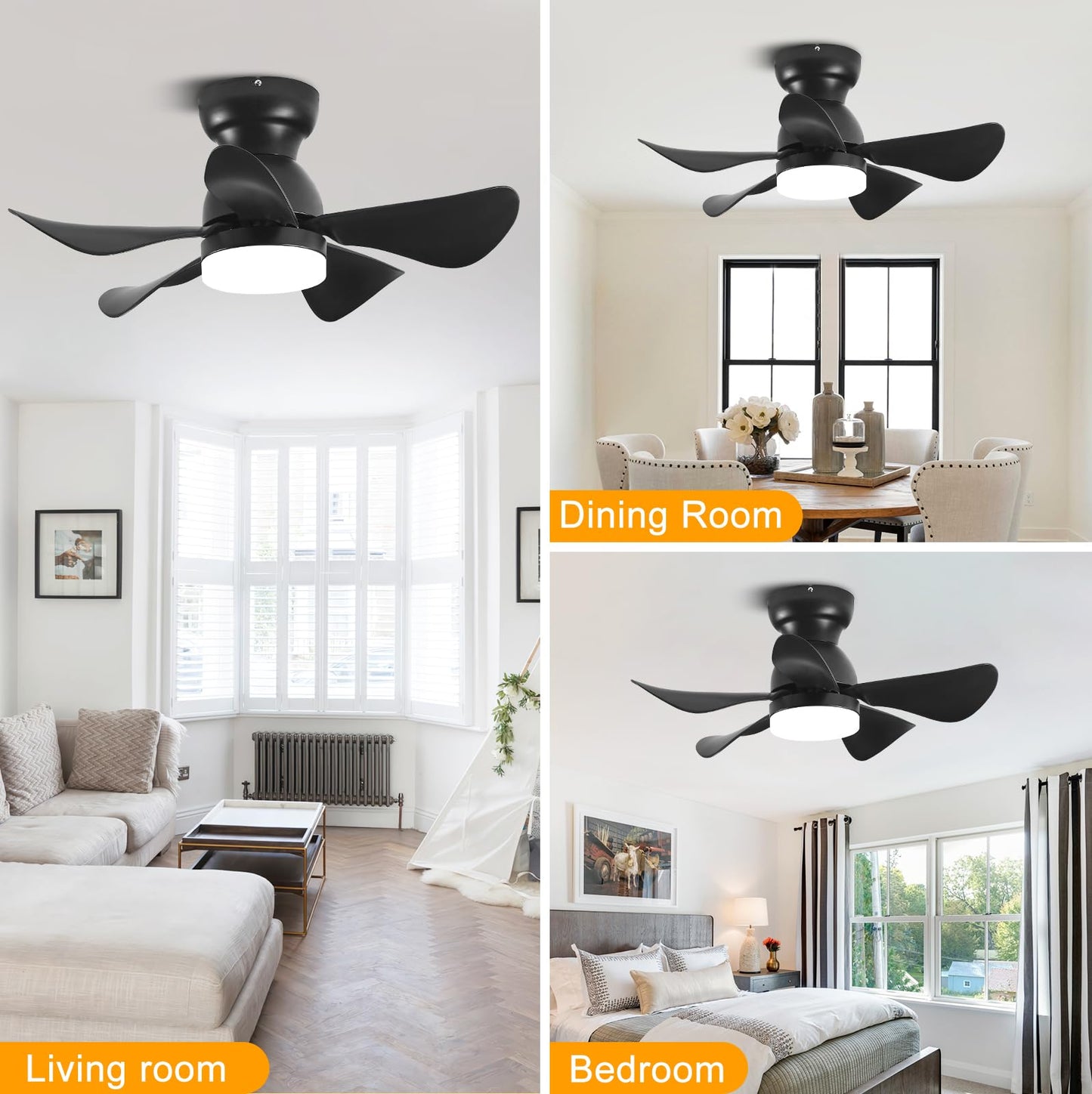 Modern Enclosed Ceiling Fan with Light Indoor with Remote Control, Black Caged Industrial Ceiling Fan Light Kit for Living Room, Bedroom, Kitchen